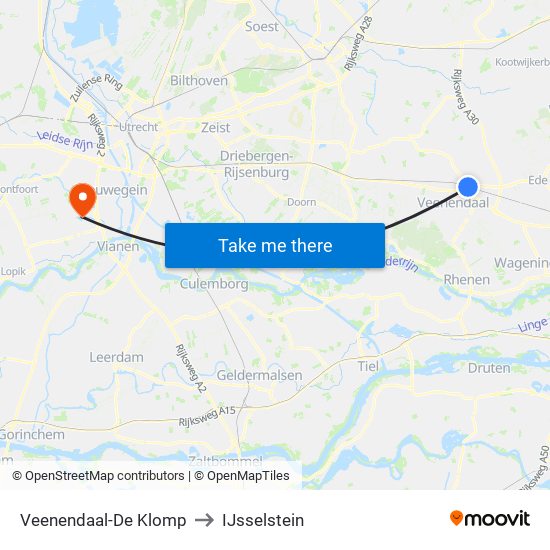 Veenendaal-De Klomp to IJsselstein map