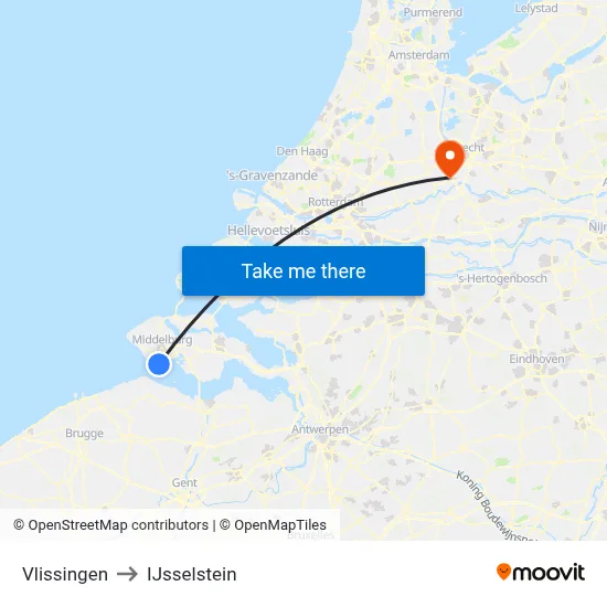 Vlissingen to IJsselstein map