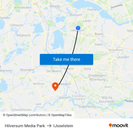 Hilversum Media Park to IJsselstein map