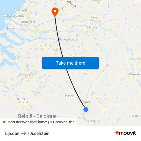 Eijsden to IJsselstein map