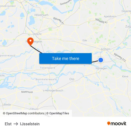 Elst to IJsselstein map
