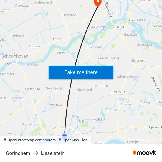 Gorinchem to IJsselstein map