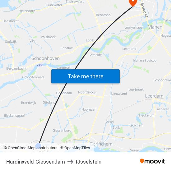 Hardinxveld-Giessendam to IJsselstein map