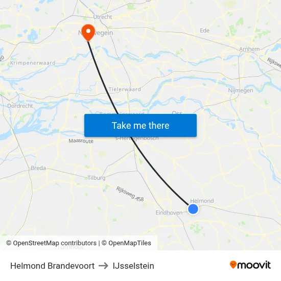Helmond Brandevoort to IJsselstein map