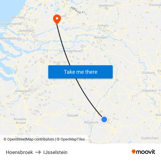 Hoensbroek to IJsselstein map