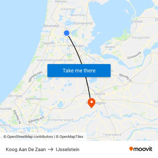 Koog Aan De Zaan to IJsselstein map