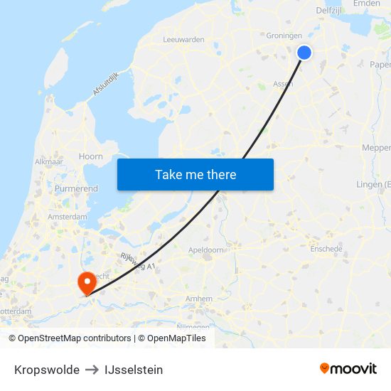 Kropswolde to IJsselstein map