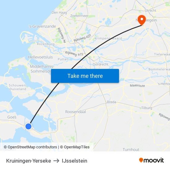 Kruiningen-Yerseke to IJsselstein map