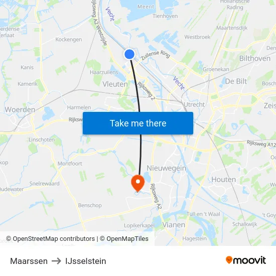 Maarssen to IJsselstein map