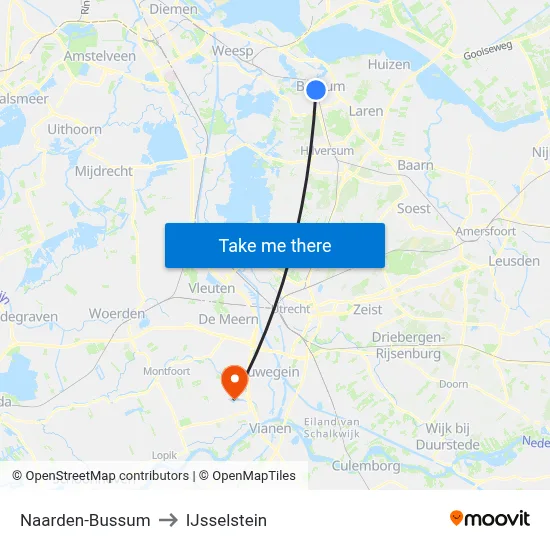 Naarden-Bussum to IJsselstein map