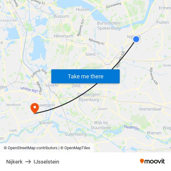 Nijkerk to IJsselstein map