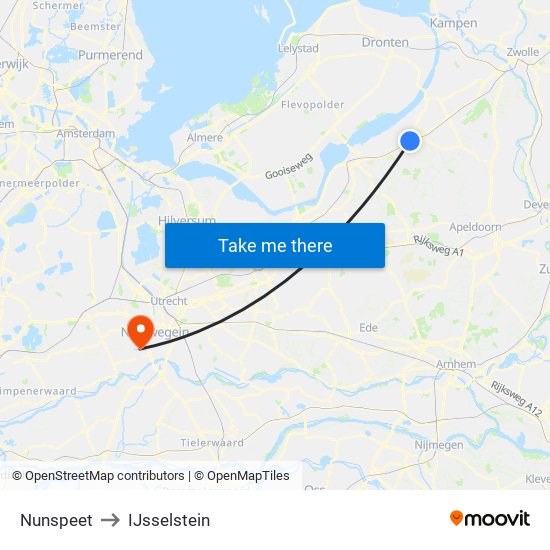 Nunspeet to IJsselstein map