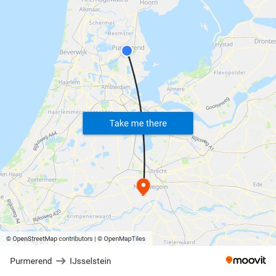 Purmerend to IJsselstein map