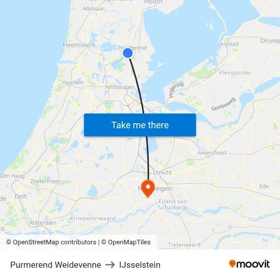 Purmerend Weidevenne to IJsselstein map