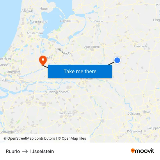 Ruurlo to IJsselstein map
