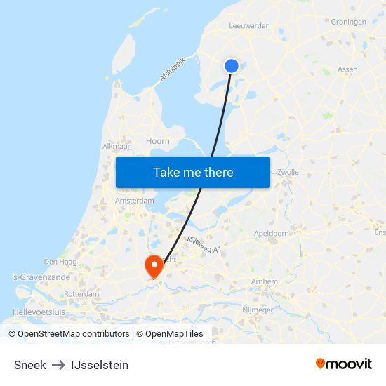 Sneek to IJsselstein map