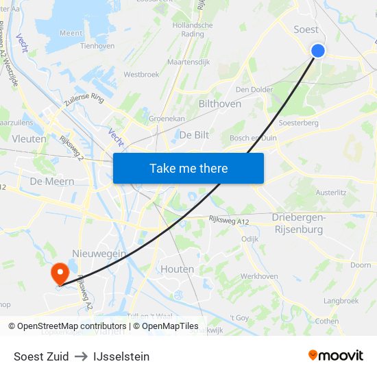 Soest Zuid to IJsselstein map