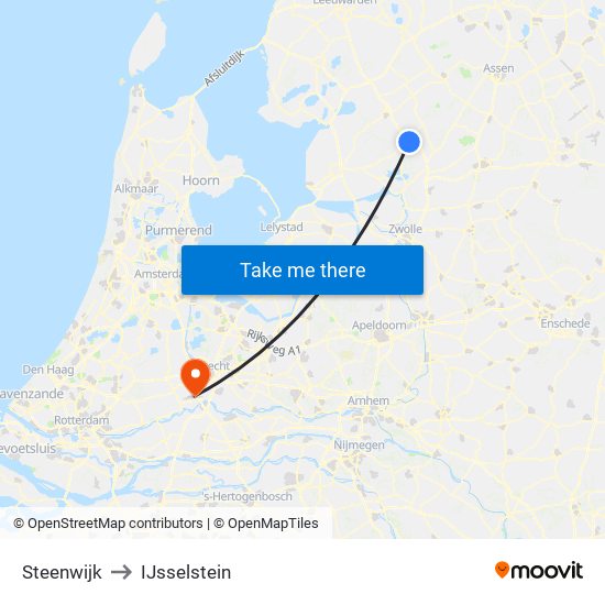 Steenwijk to IJsselstein map