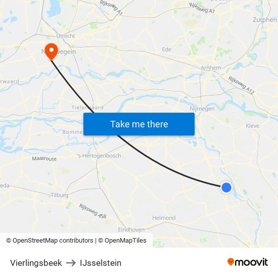 Vierlingsbeek to IJsselstein map