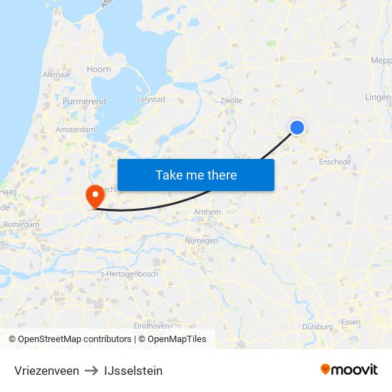 Vriezenveen to IJsselstein map