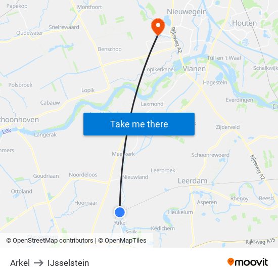 Arkel to IJsselstein map