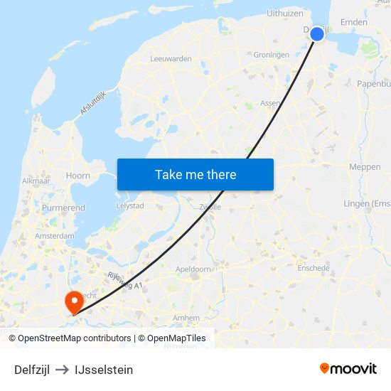 Delfzijl to IJsselstein map