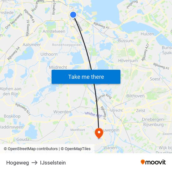 Hogeweg to IJsselstein map