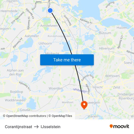 Corantijnstraat to IJsselstein map