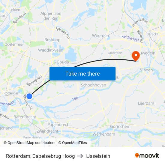 Rotterdam, Capelsebrug Hoog to IJsselstein map