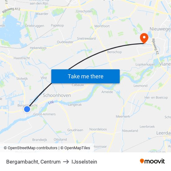 Bergambacht, Centrum to IJsselstein map