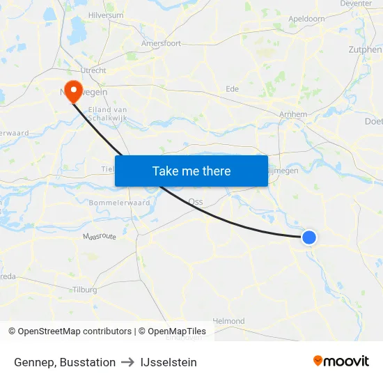 Gennep, Busstation to IJsselstein map
