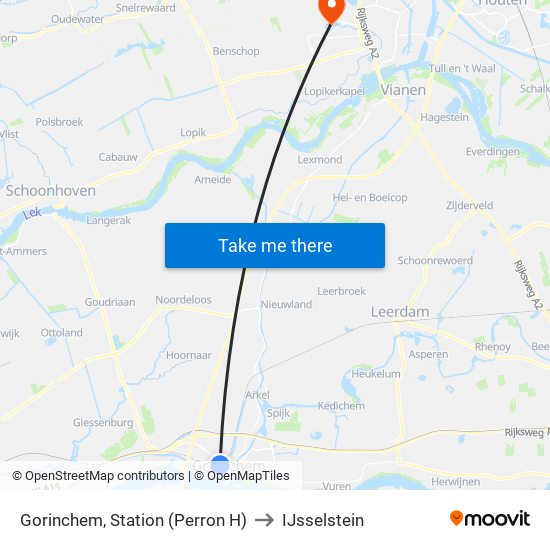 Gorinchem, Station (Perron H) to IJsselstein map