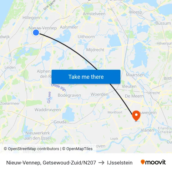 Nieuw-Vennep, Getsewoud-Zuid/N207 to IJsselstein map