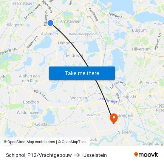 Schiphol, P12/Vrachtgebouw to IJsselstein map