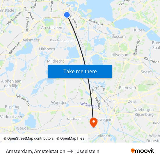 Amsterdam, Amstelstation to IJsselstein map