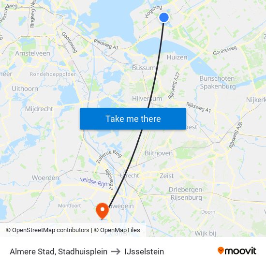 Almere Stad, Stadhuisplein to IJsselstein map