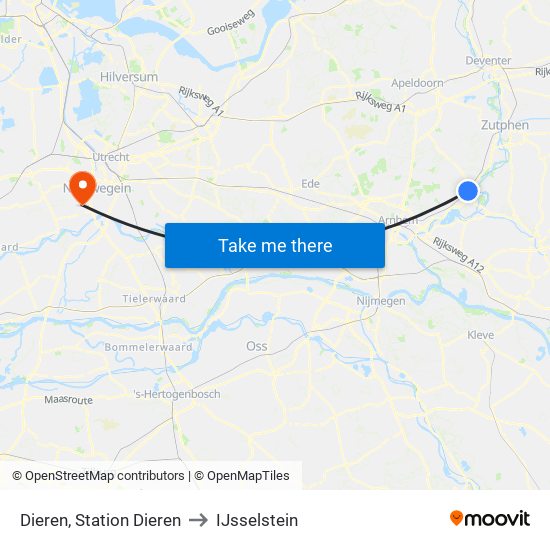 Dieren, Station Dieren to IJsselstein map