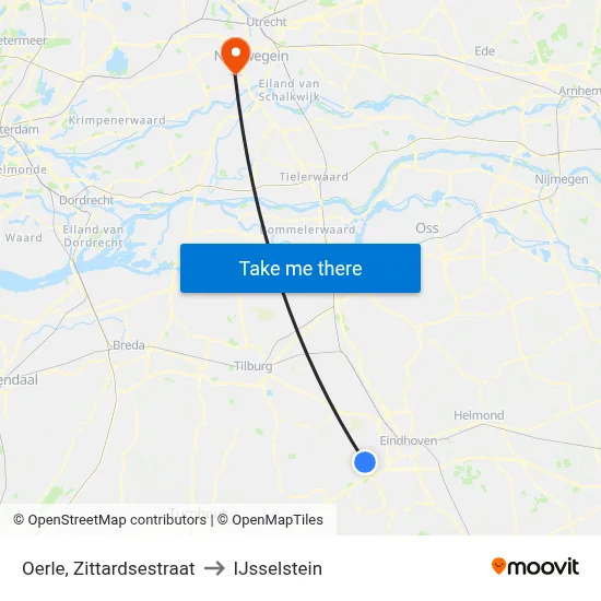 Oerle, Zittardsestraat to IJsselstein map