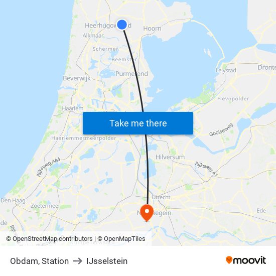 Obdam, Station to IJsselstein map