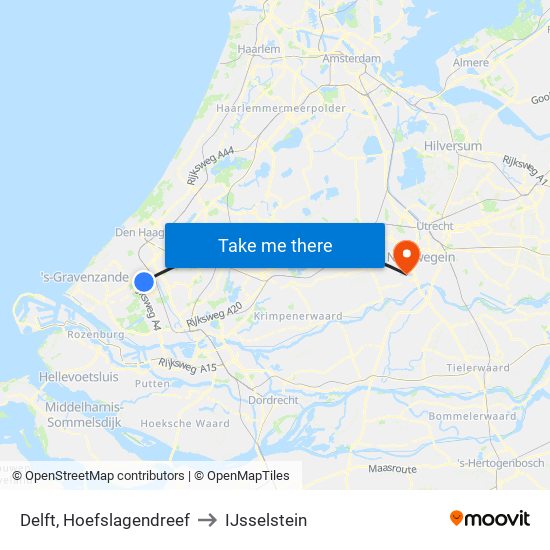 Delft, Hoefslagendreef to IJsselstein map