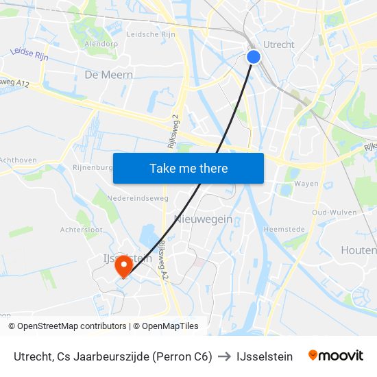 Utrecht, Cs Jaarbeurszijde (Perron C6) to IJsselstein map