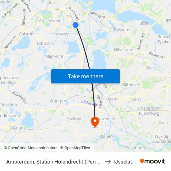 Amsterdam, Station Holendrecht (Perron H) to IJsselstein map