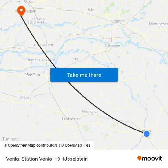 Venlo, Station Venlo to IJsselstein map