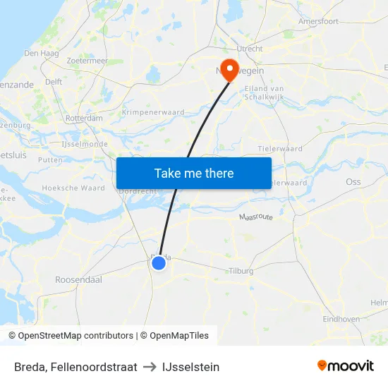 Breda, Fellenoordstraat to IJsselstein map