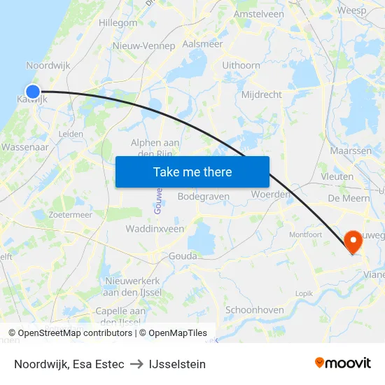 Noordwijk, Esa Estec to IJsselstein map