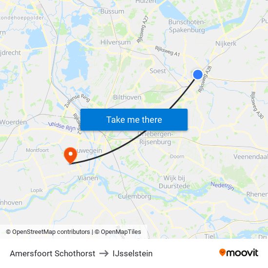 Amersfoort Schothorst to IJsselstein map