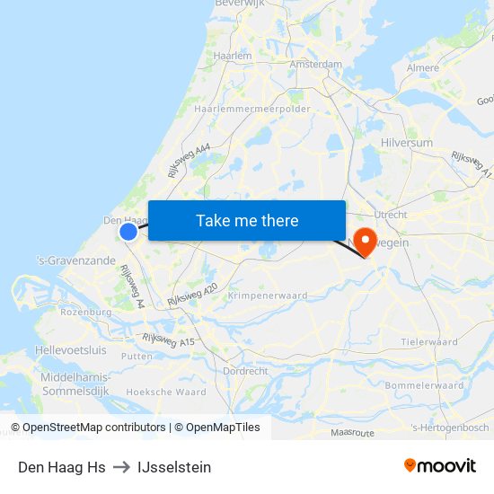 Den Haag Hs to IJsselstein map
