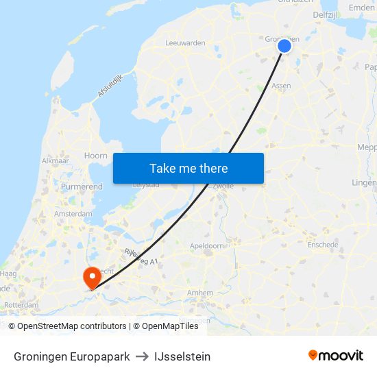 Groningen Europapark to IJsselstein map