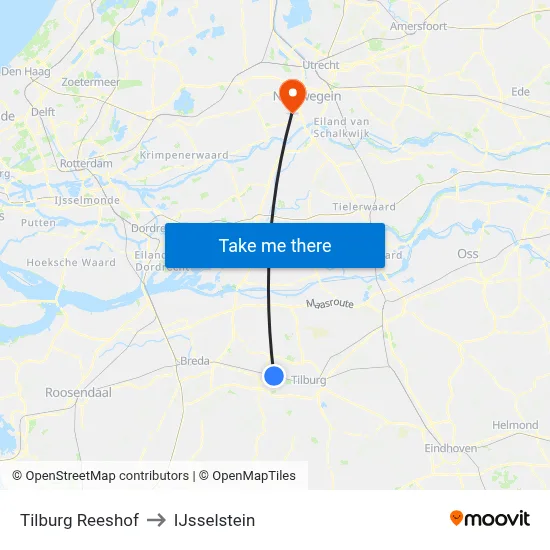Tilburg Reeshof to IJsselstein map