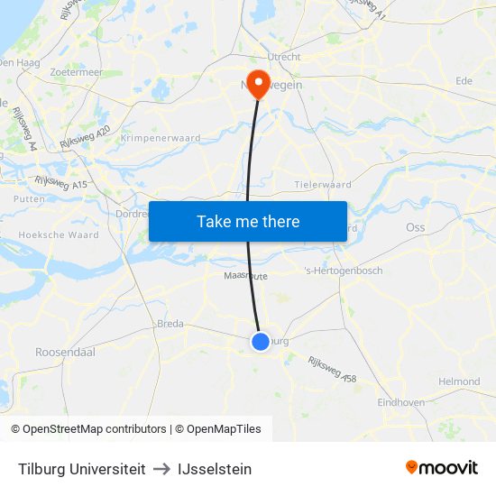 Tilburg Universiteit to IJsselstein map